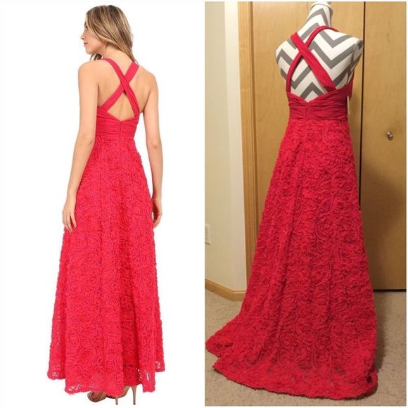 AIDAN MATTOX - RUCHED V-NECK CHIFFON DRESS - Picture 2 of 7